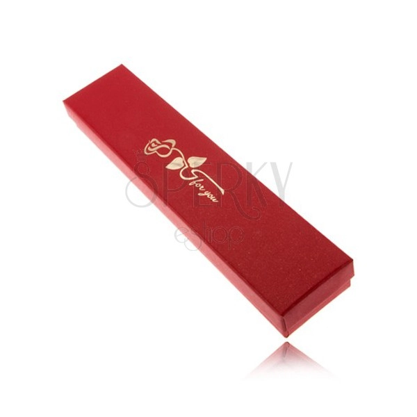 Trblietavá červená krabička na náramok, zlatá ruža s venovaním