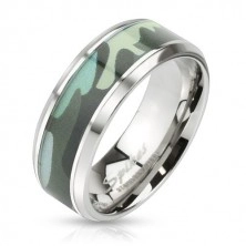 Oceľový prsteň so zeleným armádnym motívom