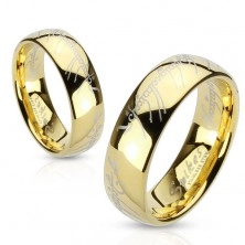 Oceľový prsteň zlatej farby, písmo z Lord of the Rings