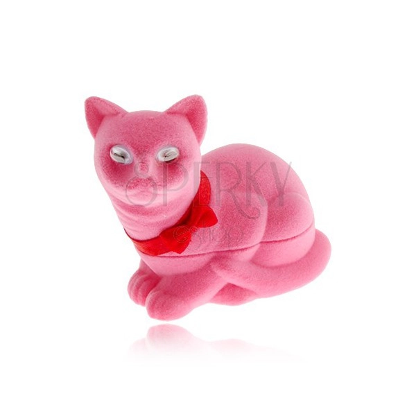 Zamatová krabička na náušnice, ružová mačka s mašľou