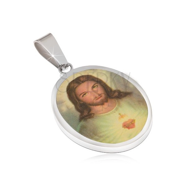 Oválny oceľový medailón, portrét Ježiša zaliaty glazúrou