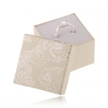 Krémovobiela krabička na šperk, strieborný motív kvetov
