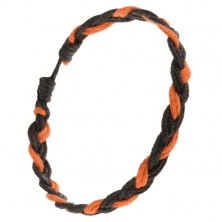 Oranžovo-čierny pletený šnúrkový náramok, vrkoč