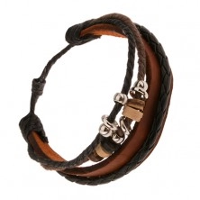 Multináramok - karamelový pás kože, čierny pletenec, užšie a širšie obruče