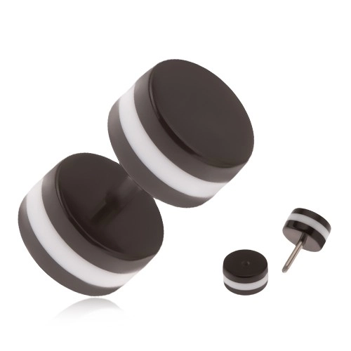 E-shop Šperky Eshop - Akrylový falošný piercing do ucha, čierne kolieska, biely obvodový pás S55.01