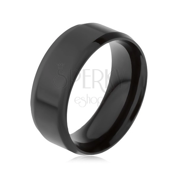 Oceľový prsteň čiernej farby, skosené okraje