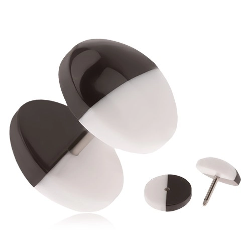 E-shop Šperky Eshop - Akrylový falošný plug do ucha, čierno-biele vypuklé kolieska I16.10