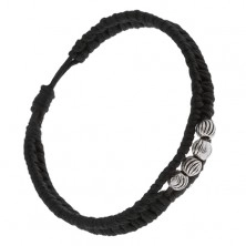 Čierny pletený náramok zo šnúrok, korálky s vrúbkovaným povrchom