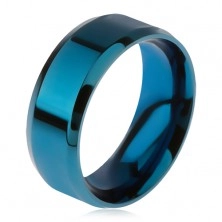 Lesklý oceľový prsteň modrej farby, skosené okraje