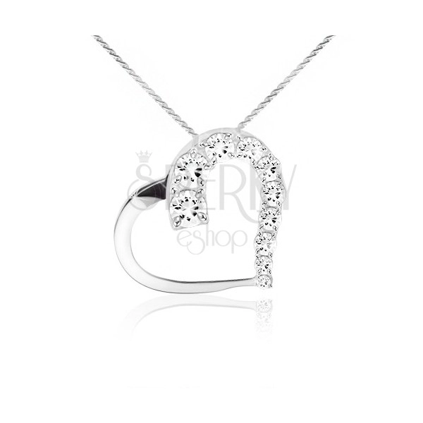 Ligotavý náhrdelník, retiazka, kontúra srdca, číre kamienky, striebro 925