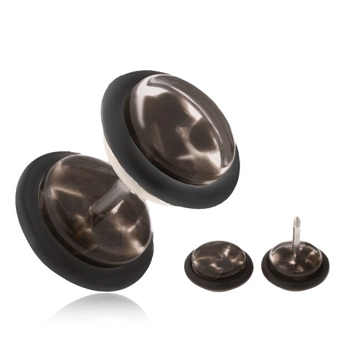 E-shop Šperky Eshop - Akrylový falošný piercing do ucha, priehľadné kolieska, čierne úlomky W34.16