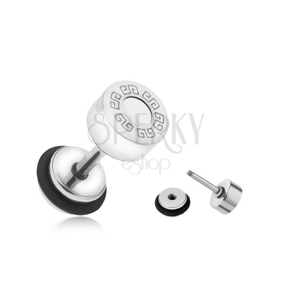 Falošný plug do ucha z ocele, grécky kľúč, biely kruh, 6 mm