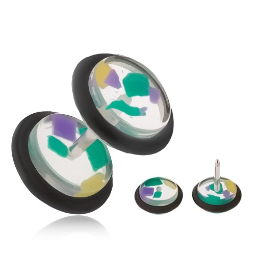 E-shop Šperky Eshop - Falošný piercing do ucha, číre akrylové kolieska, farebné úlomky PC02.06