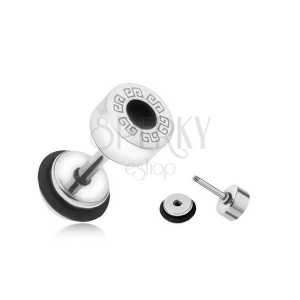 Okrúhly falošný plug do ucha z ocele, grécky kľúč, čierny kruh, 6 mm
