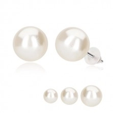 Puzetové náušnice, biela syntetická perla, striebro 925