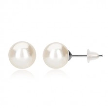 Puzetové náušnice, biela syntetická perla, striebro 925