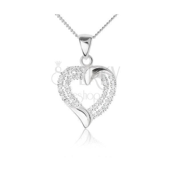 Strieborný náhrdelník 925 - obrys srdca zo zirkónových línií, retiazka