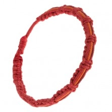 Pletený náramok - tmavočervená, oranžová a červená šnúrka na povrchu