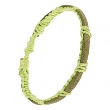 Neónovozelený šnúrkový náramok, pletený, zelenohnedý kožený pás