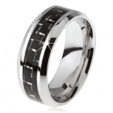 Oceľový prsteň - stredový pás s čiernym karbónovým vláknom