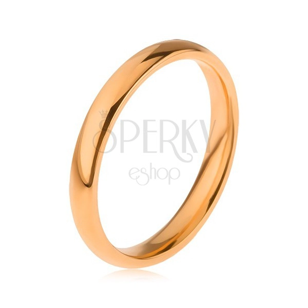 Oceľový prsteň zlatej farby, hladký lesklý povrch, 3 mm
