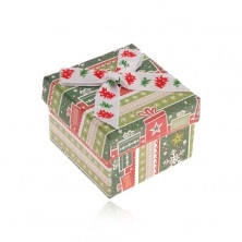 Krabička na šperk, zeleno-červená s vianočným motívom, mašľa
