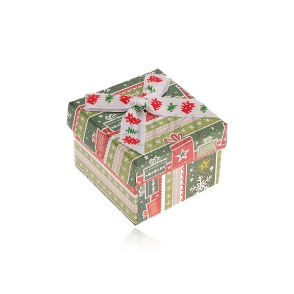 Krabička na šperk, zeleno-červená s vianočným motívom, mašľa