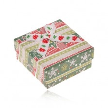 Krabička na náušnice, zeleno-červený vianočný motív, ozdobná mašľa