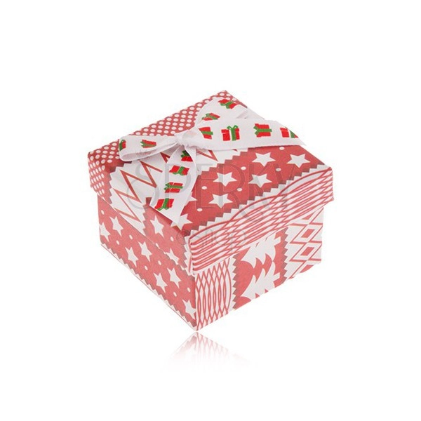 Červeno-biela darčeková krabička, vianočný motív, mašľa