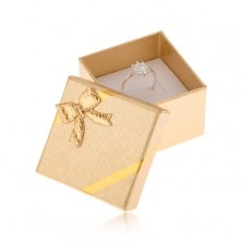 Darčeková krabička na prsteň, povrch zlatej farby, mašľa