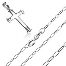 Strieborný 925 náhrdelník - kríž s trojitými cípmi na lesklej retiazke