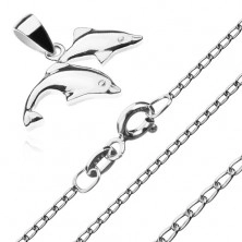 Náhrdelník - dva skákajúce delfíny, retiazka z oválnych očiek, striebro 925