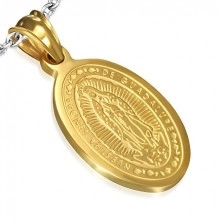 Oválny oceľový medailón zlatej farby, nanebovzatie Madony, 15 x 22 mm