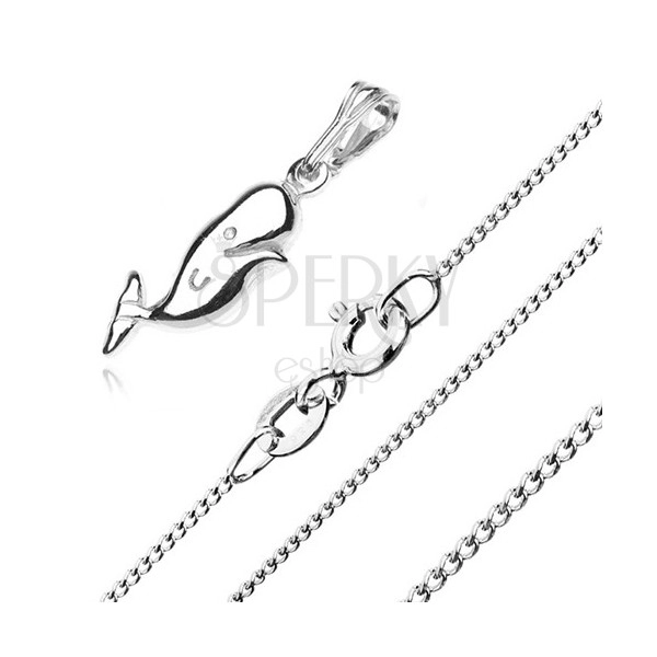 Strieborný 925 náhrdelník, veľryba a retiazka z drobných očiek