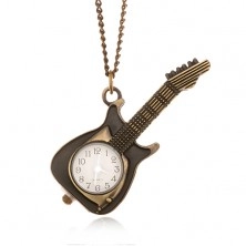 Retiazka s hodinkami - ozdobne patinovaná elektrická gitara, ručičky striebornej farby