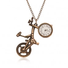 Retiazka s hodinkami - bicykel matnej zlatej farby, ciferník v kolese