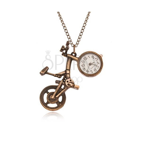 Retiazka s hodinkami - bicykel matnej zlatej farby, ciferník v kolese