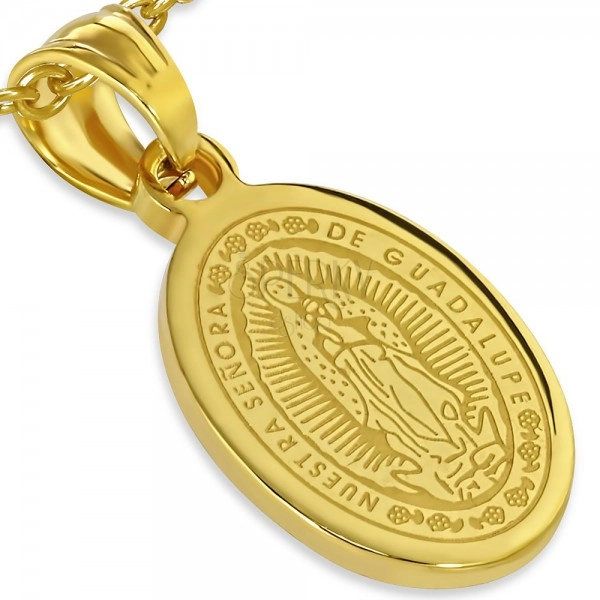 Oceľový medailón zlatej farby, nanebovzatie Panny Márie, 13 x 19 mm
