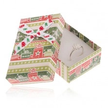 Krabička na náušnice a prsteň, zeleno-červený vianočný motív, ozdobná mašľa