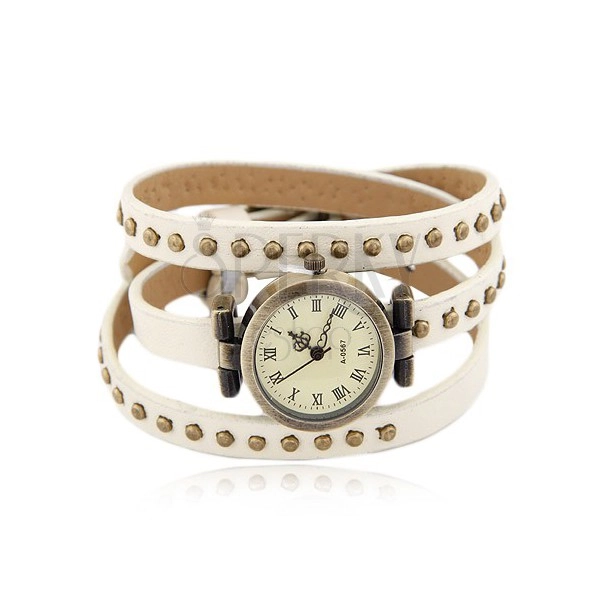Náramkové hodinky, vybíjaný biely remienok na trojité ovitie