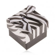 Darčeková krabička na prsteň, čierno-biela zebra, lesklá mašľa