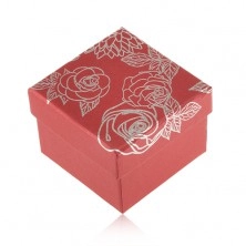Červená krabička na šperk, motív kvetov striebornej farby