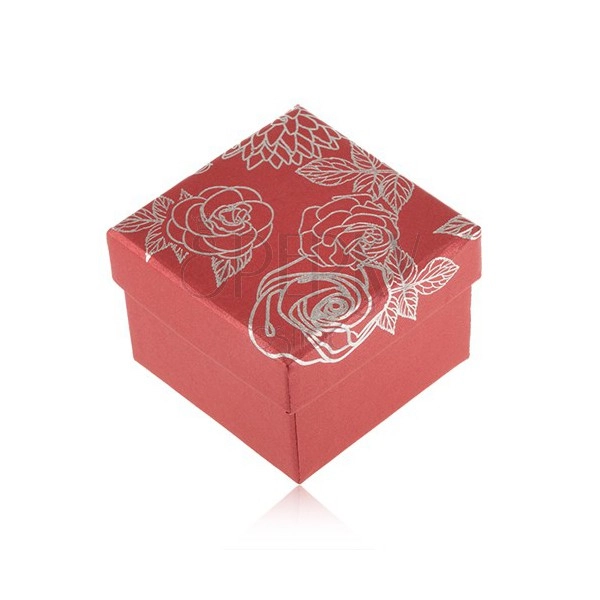 Červená krabička na šperk, motív kvetov striebornej farby