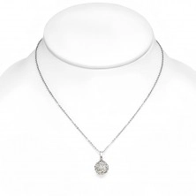 Oceľový náhrdelník - biela Shamballa gulička s čírymi zirkónmi