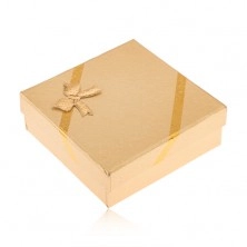 Darčeková krabička zlatej farby na šperky, vzhľad tkaniny, mašľa