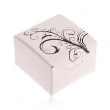 Biela papierová krabička na prsteň, ornament zatočených listov