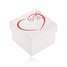 Darčeková krabička na šperk bielej farby, červený obrys srdca