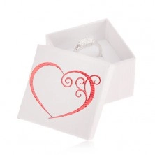 Darčeková krabička na šperk bielej farby, červený obrys srdca
