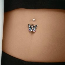 Oceľový piercing do pupka, trojfarebný glazúrovaný motýľ