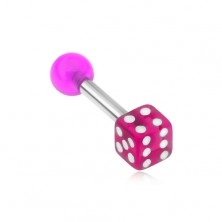 Piercing do tragusu - fialová hracia kocka